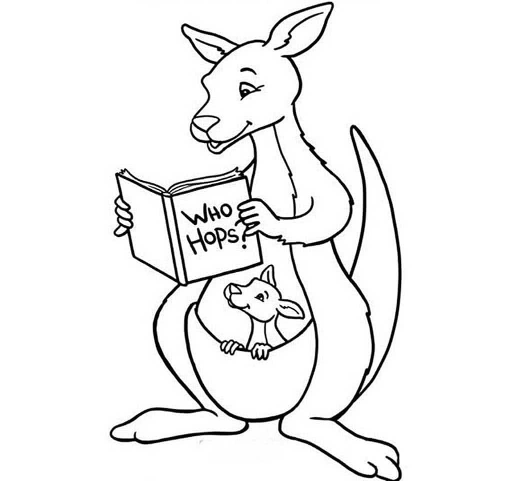 Кенгуру с кенгуренком читает книгу
