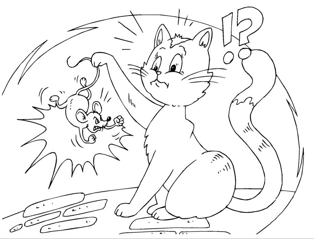 Раскраска мишка и кошка