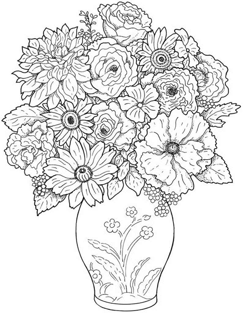 Букет цветов в вазе с рисунком