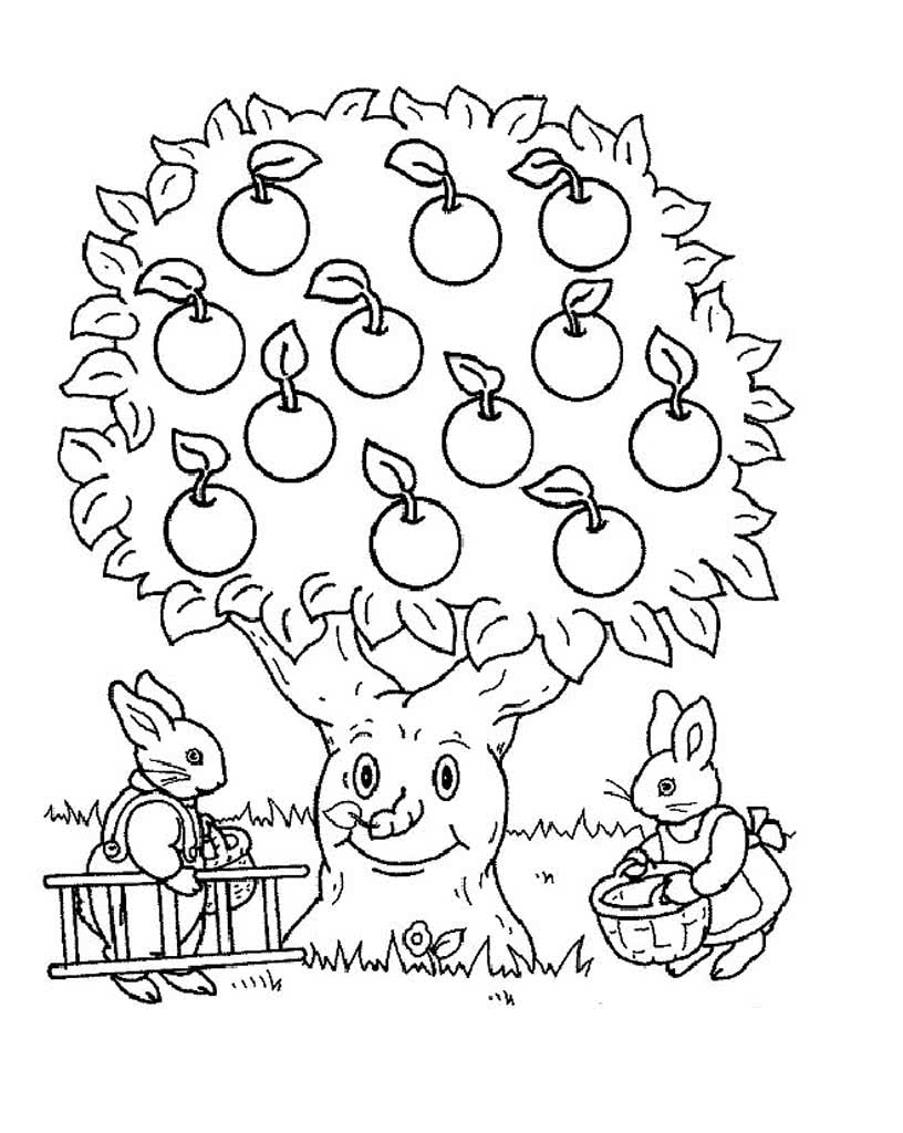 Яблоня с двумя кроликами