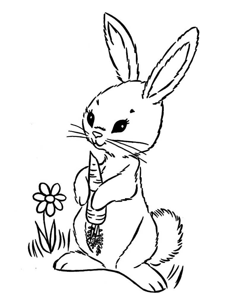 Заяц с морковкой и цветком