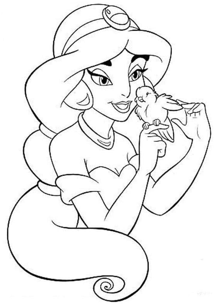 Принцесса Жасмин держит в руках маленькую птичку