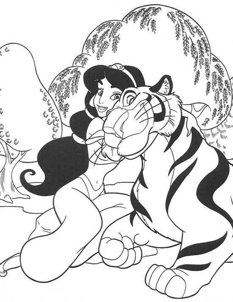 Раскраска Жасмин принцесса с аладином