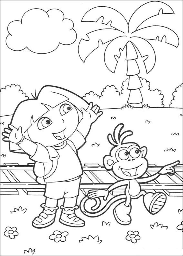 Даша-следопыт и обезьянка у железной дороги