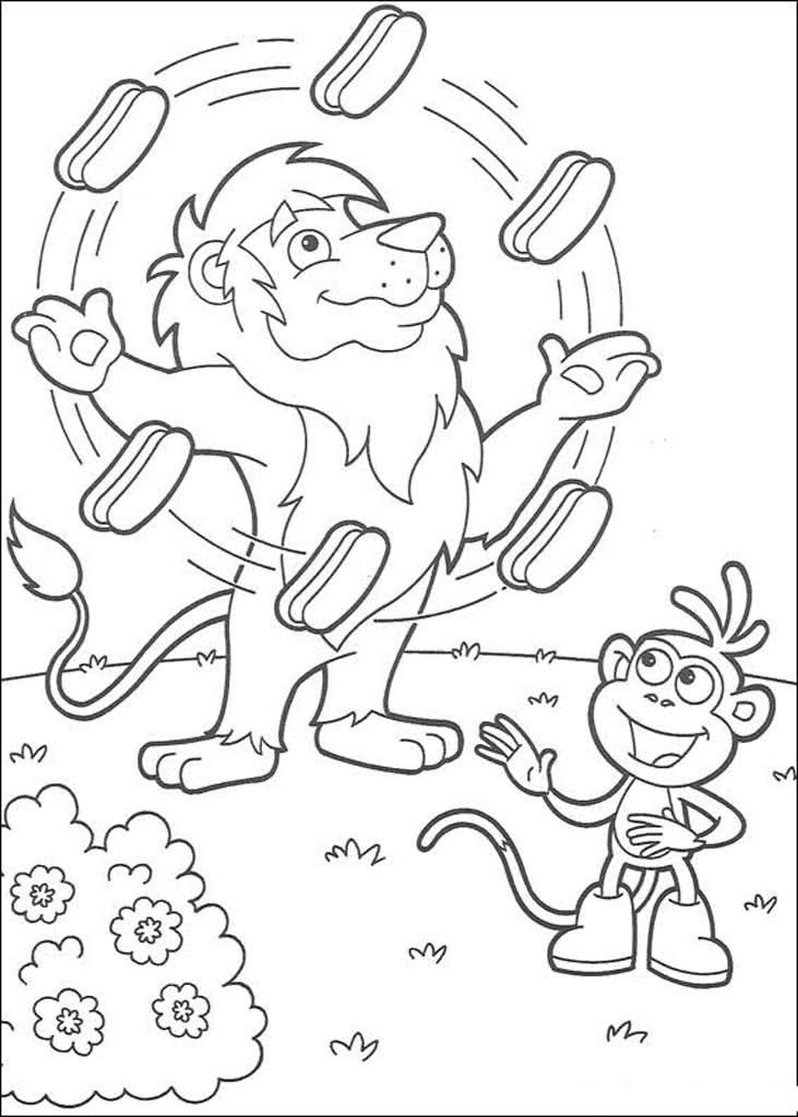 Лев жонглирует для обезьянки Башмачка