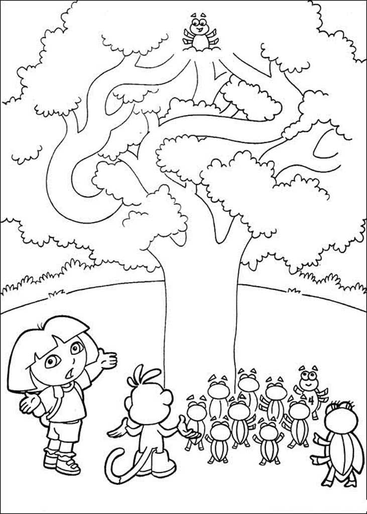 Даша-следопыт с обезьянкой и жучками у дерева
