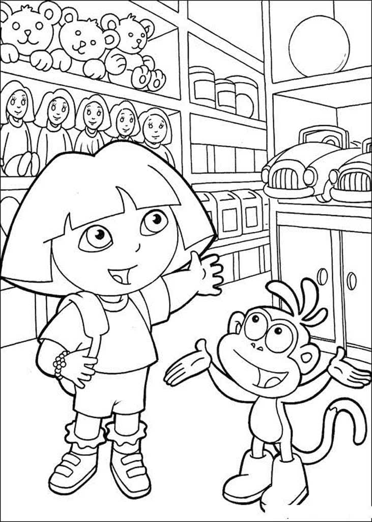 Даша-следопыт и обезьянка в магазине игрушек
