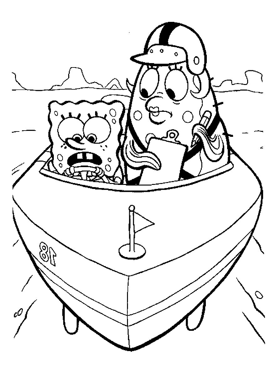Испуганный Спанч Боб и Патрик на лодке