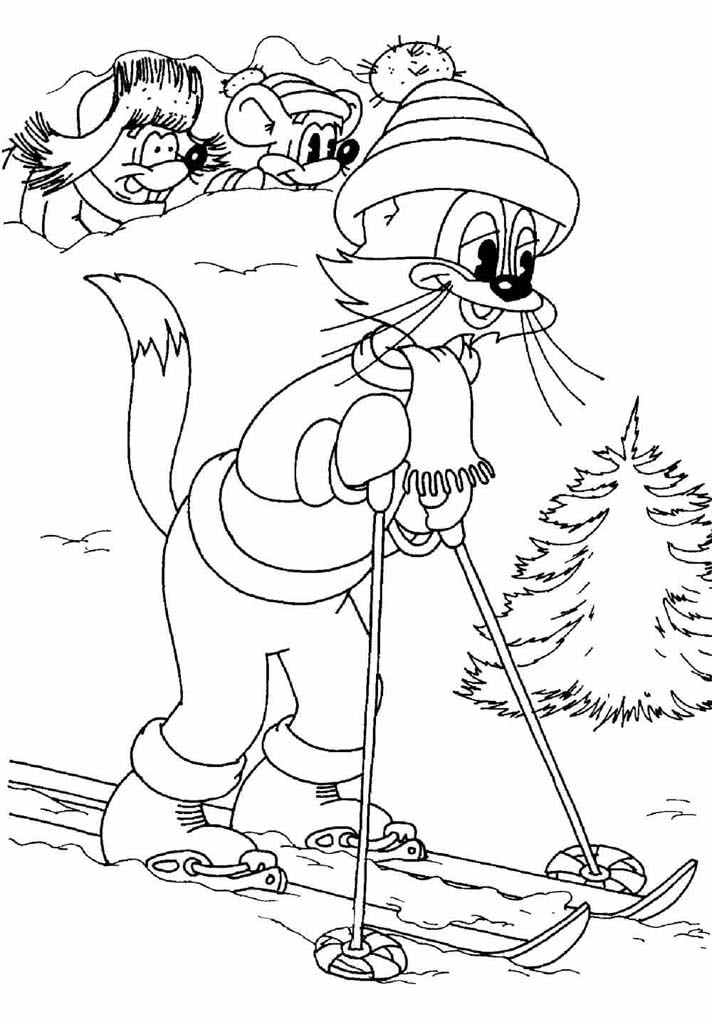 Кот Леопольд катается на лыжах