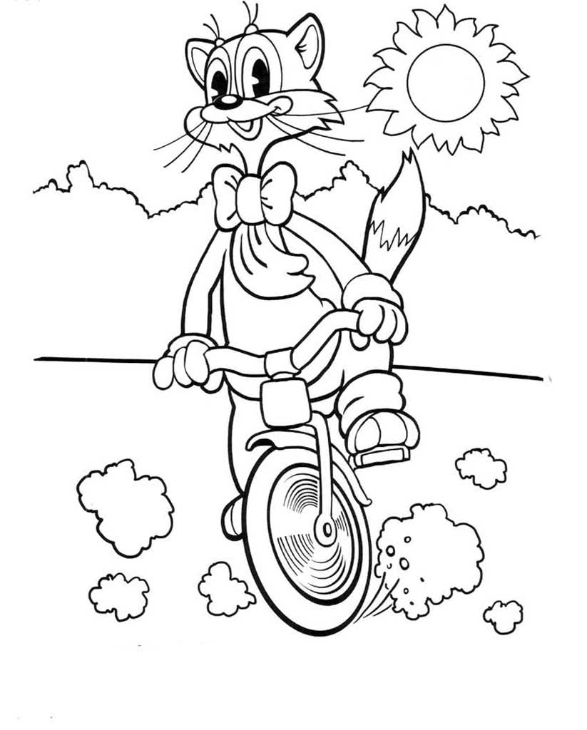 Кот леопольд катается на велосипеде