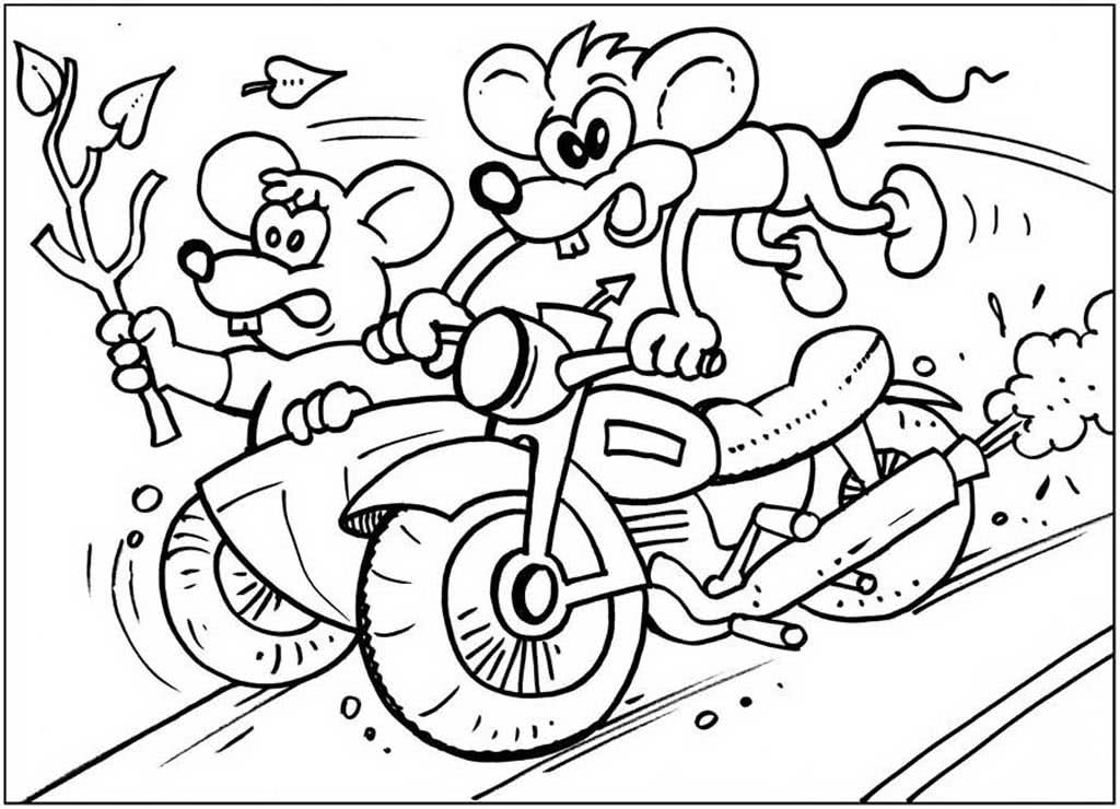 Два мышонка гоняют на мотоцикле
