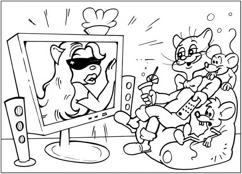 Кот Леопольд и его друзья смотрят телевизор