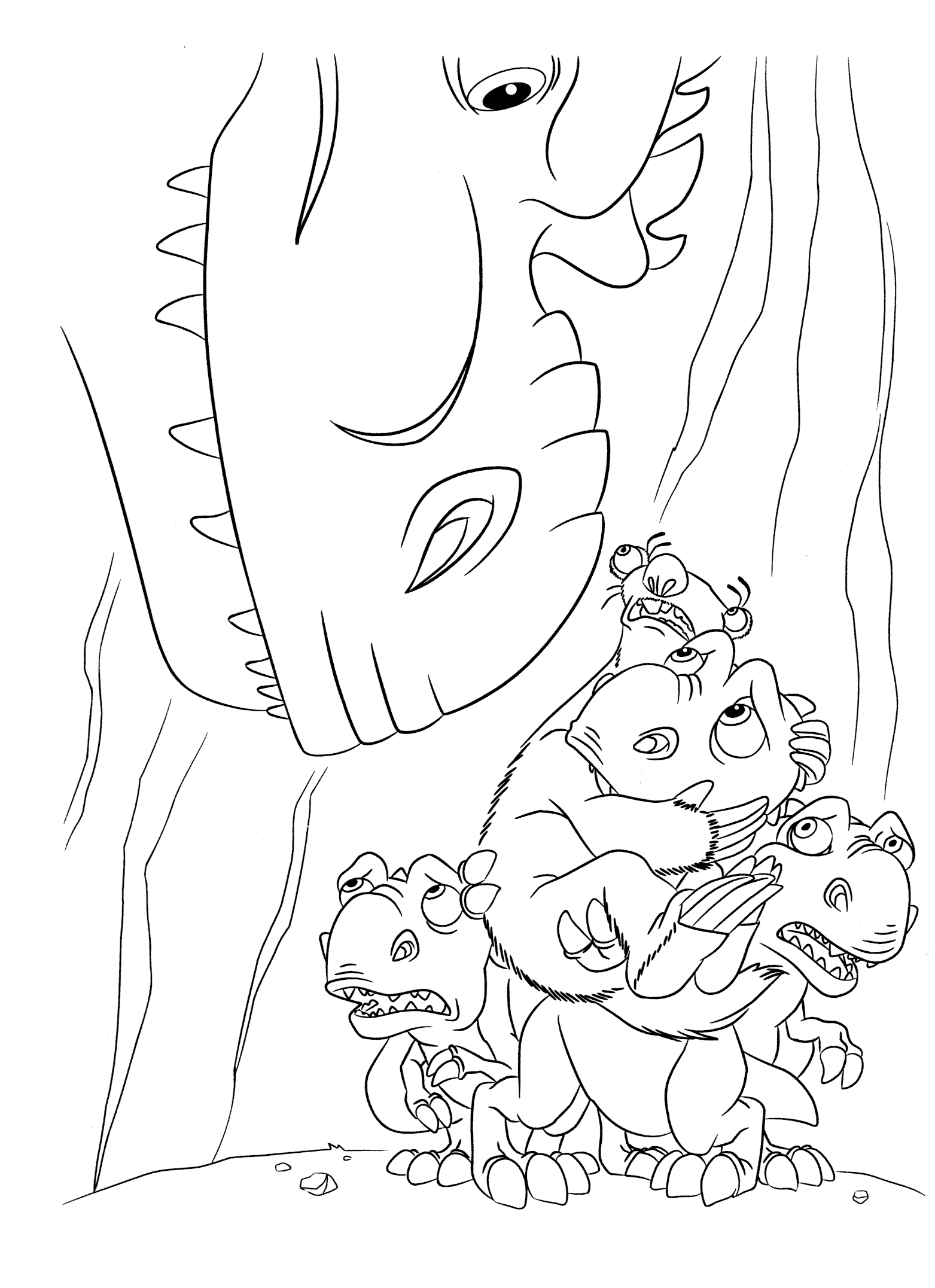 Большой динозавр и испуганные малыши с ленивцем Сидом