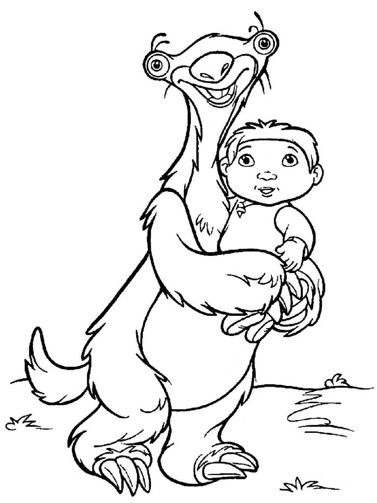 Ленивец Сид с мальчиком на руках
