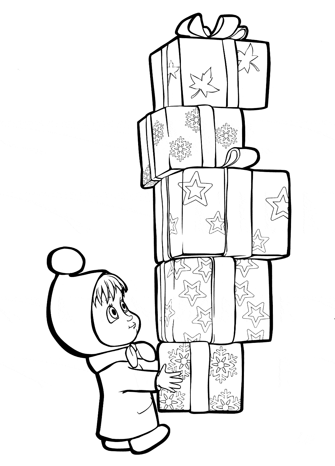 Раскраски из мультфильмов Маша и Медведь Новогодние