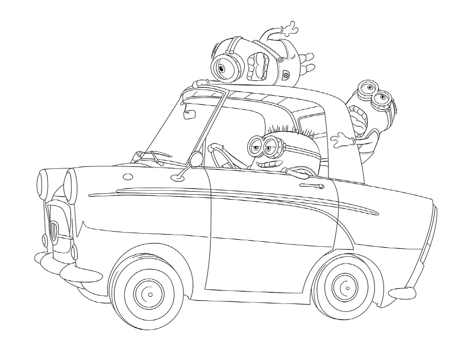Миньоны едут на машине