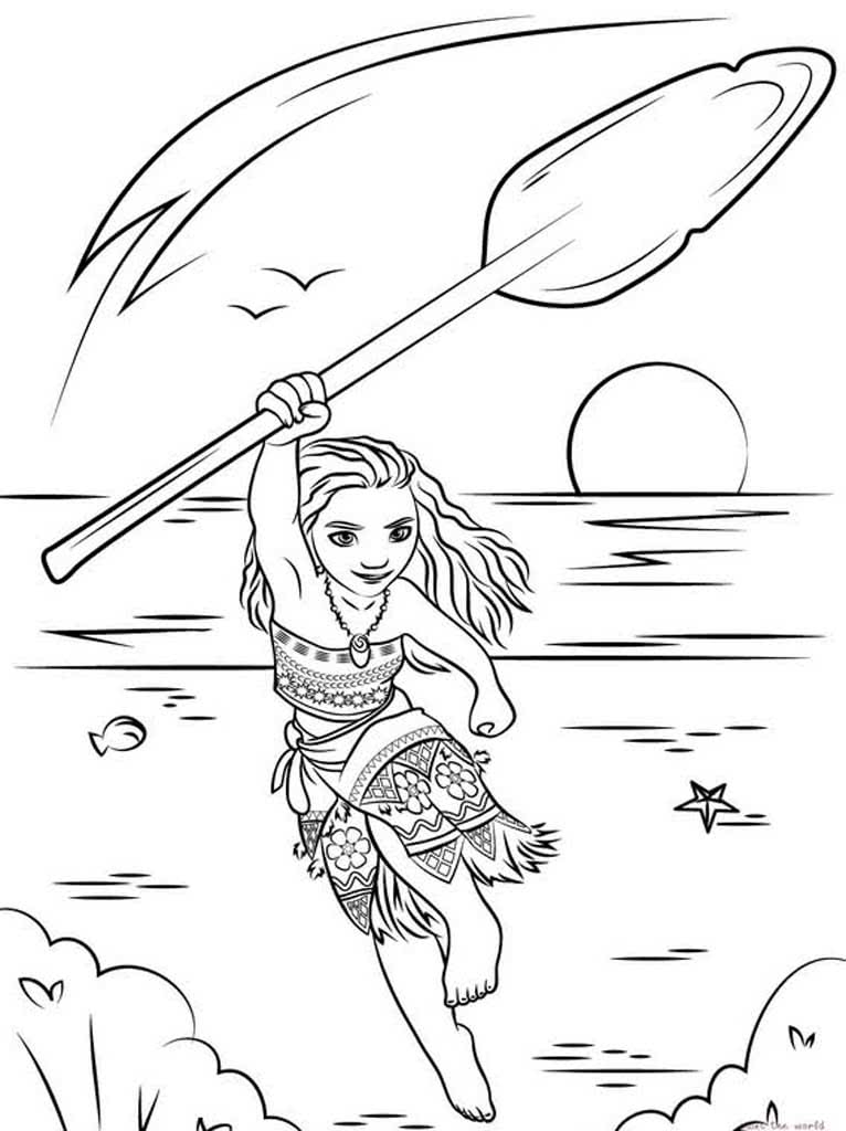 Моана бежит с веслом