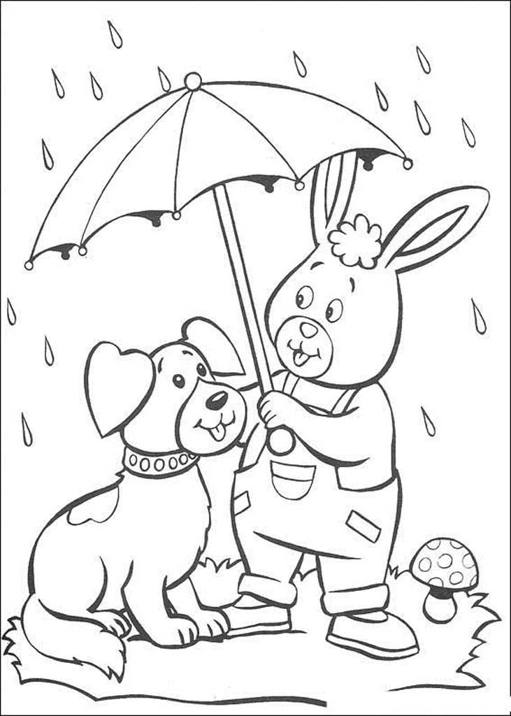 Кролик и щенок под зонтиком