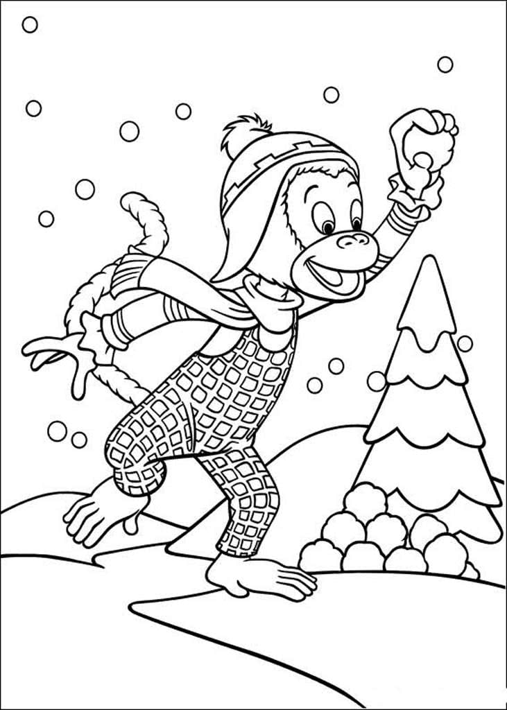 Обезьяна Нодди играет в снежки
