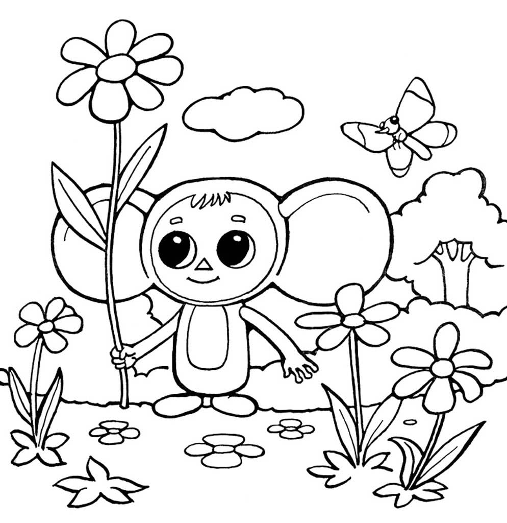 Чебурашка и цветы