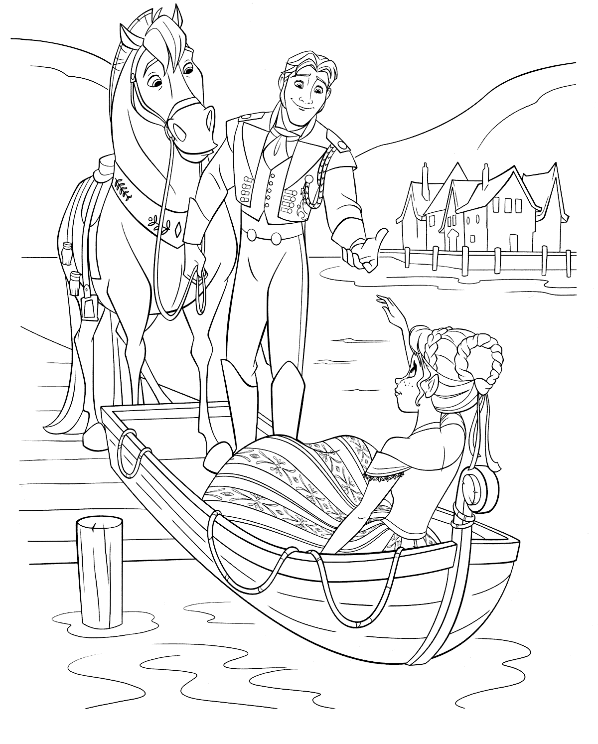 Ганс с лошадью и Анна в лодке