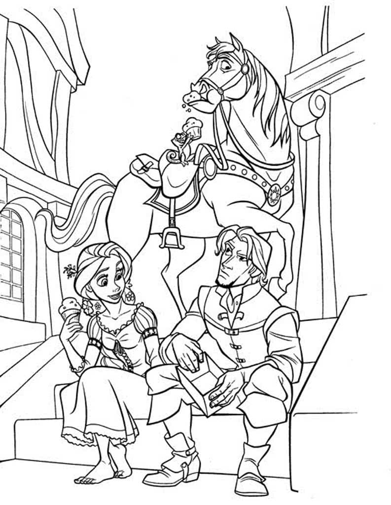 Рапунцель и принц сидят на лестнице