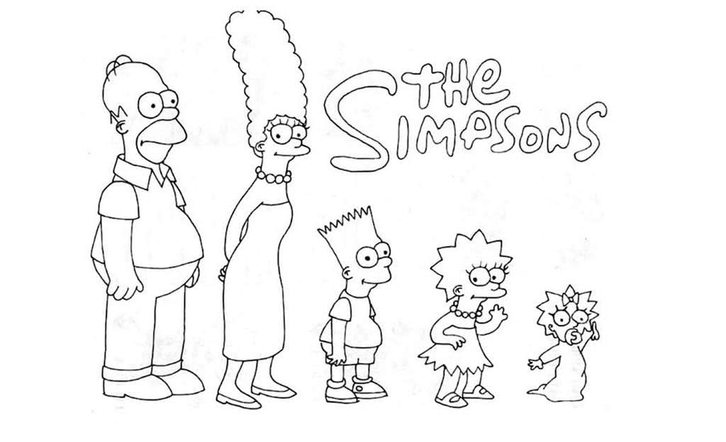 Главные герои мультфильма Симпсоны стоят по росту