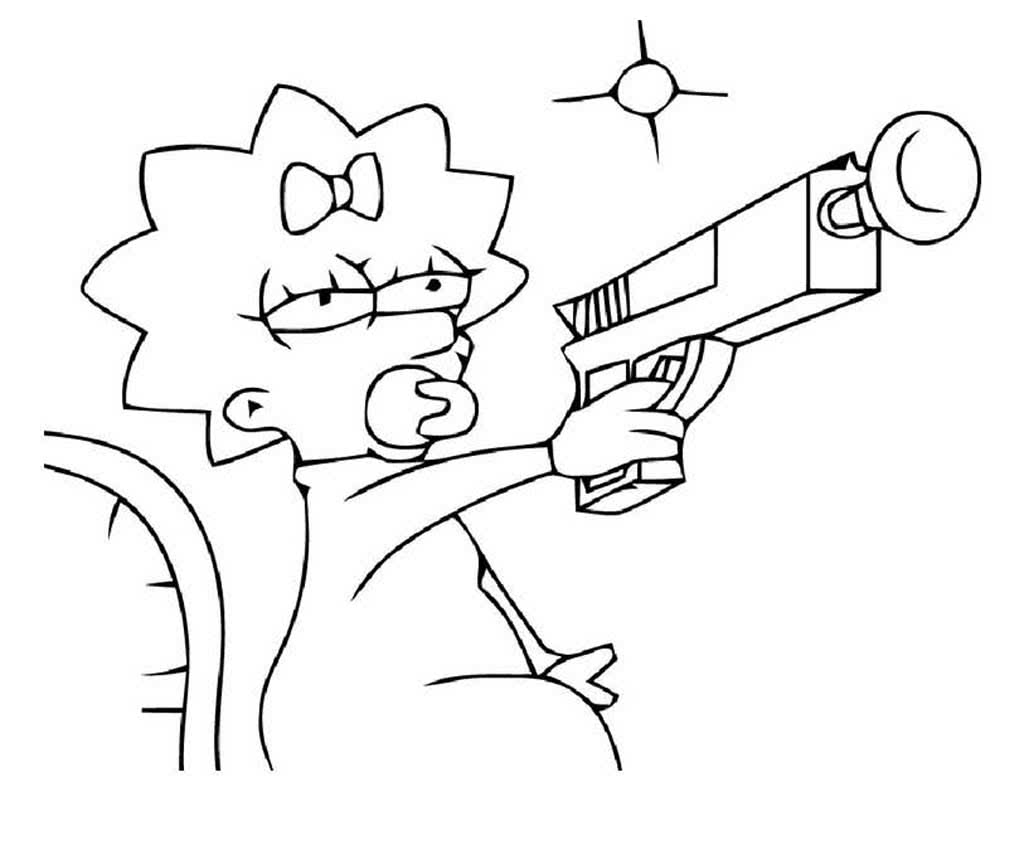 Мэгги стреляет из игрушечного пистолета