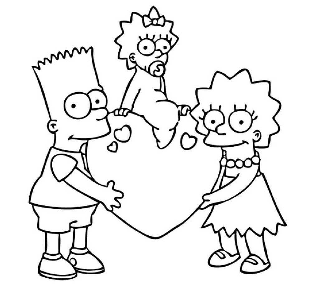 Барт и Лиза держат Мэгги на сердце из мультика Симпсоны