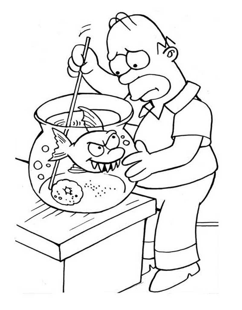 Гомер ловит рыбку в аквариуме