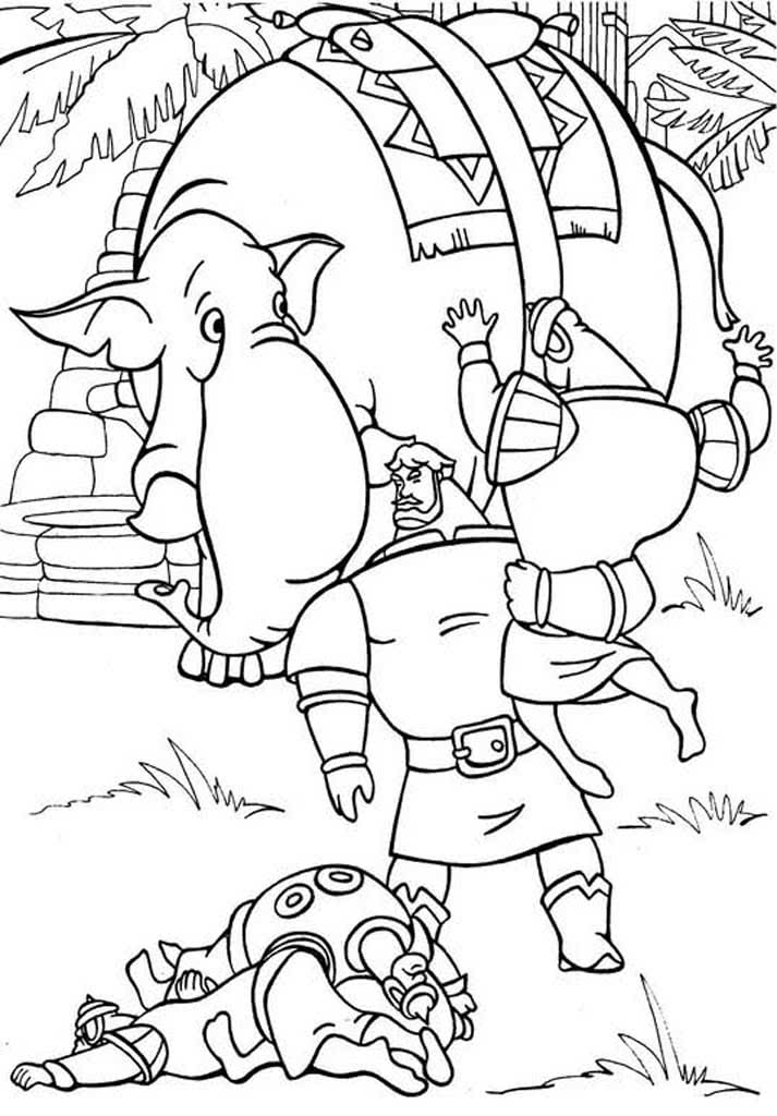 Три богатыря Добрыня Никитич в бою со слоном