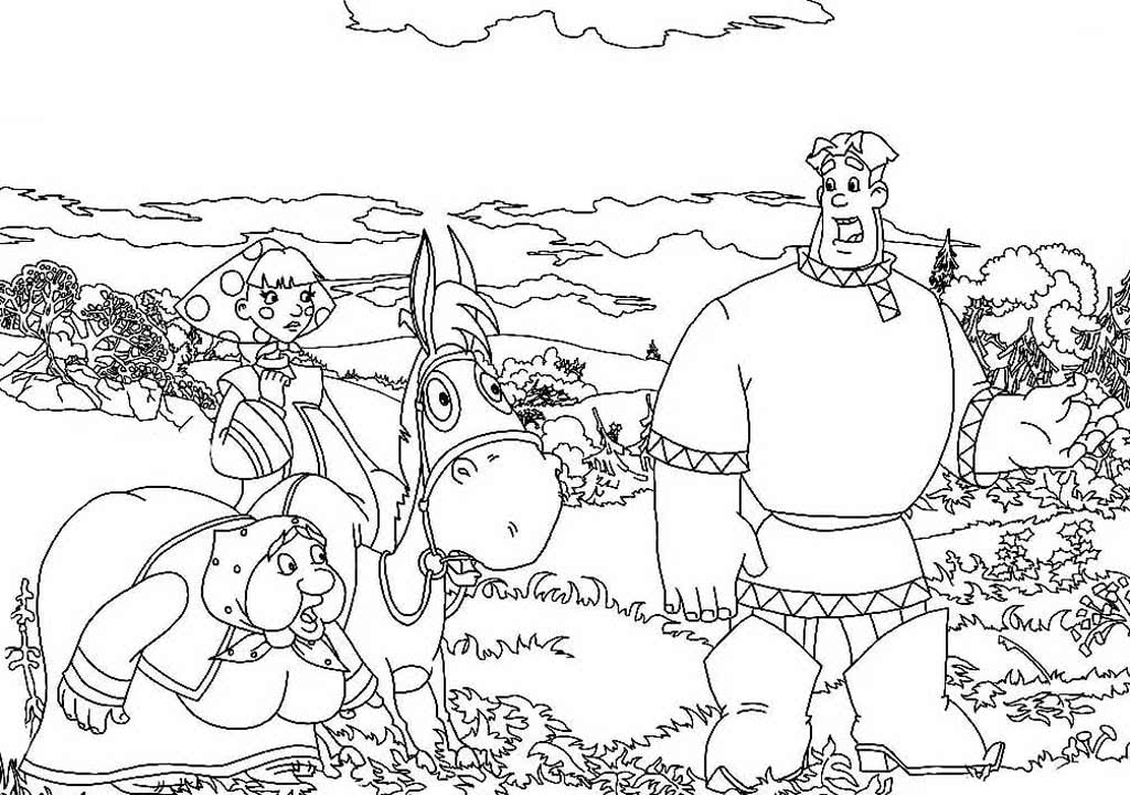 Скачать, распечатать или рисовать онлайн раскраски из мультфильма Три богатыря