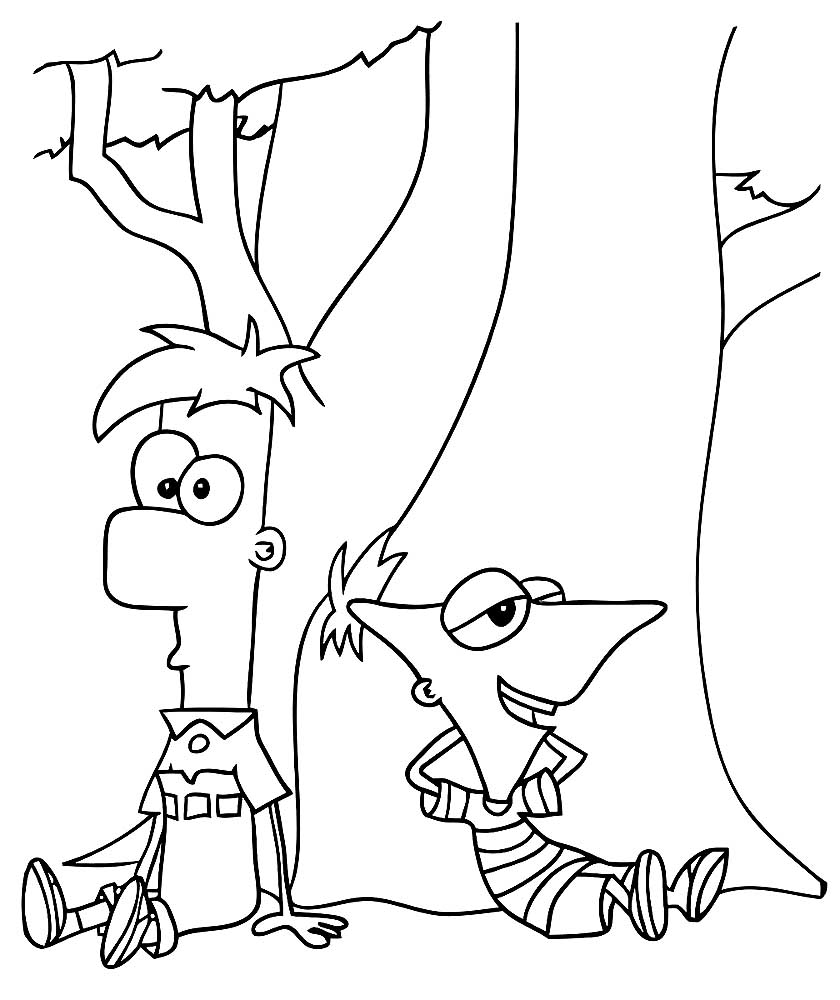 Финес и Ферб сидят под деревом