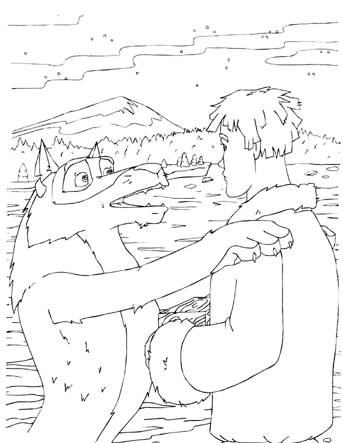 Серый Волк держит за плечи Ивана Царевича
