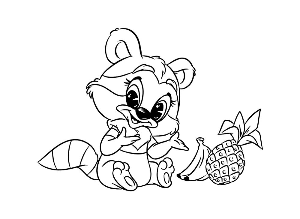 Крошка Енот с ананасом и бананами