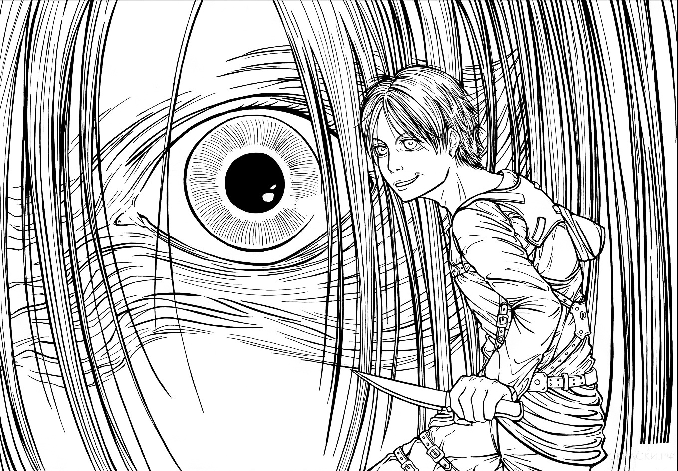 Атака Титанов девушка из Разведкорпуса и огромный глаз