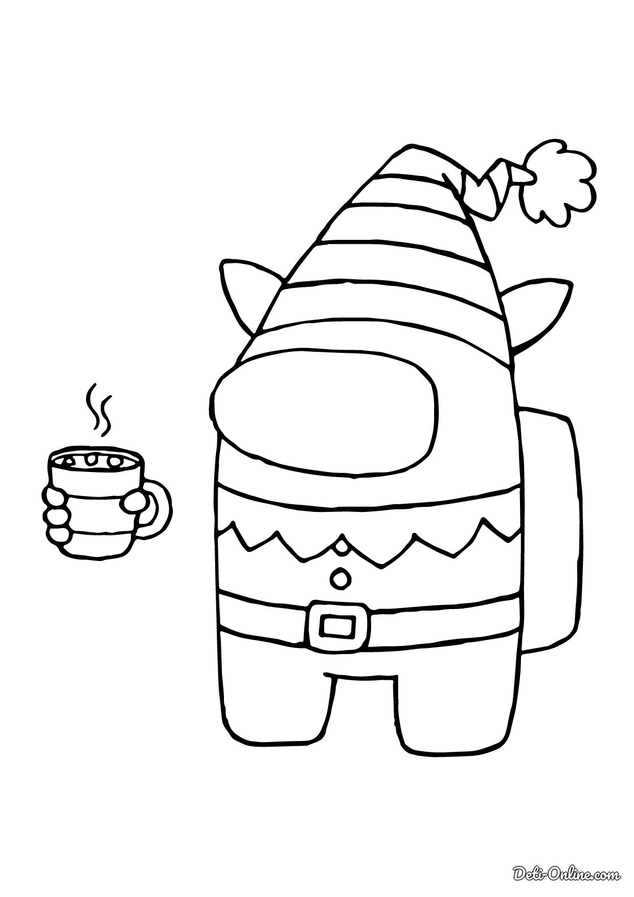 Амонг Ас Эльф с горячем чаем в руках