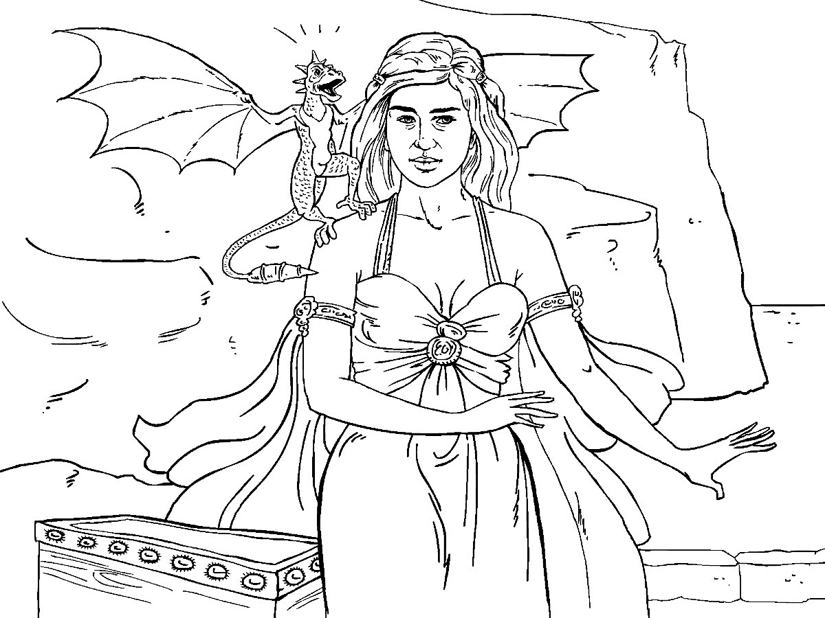 Дейенерис Таргариен и дракон с раскрытыми крыльями