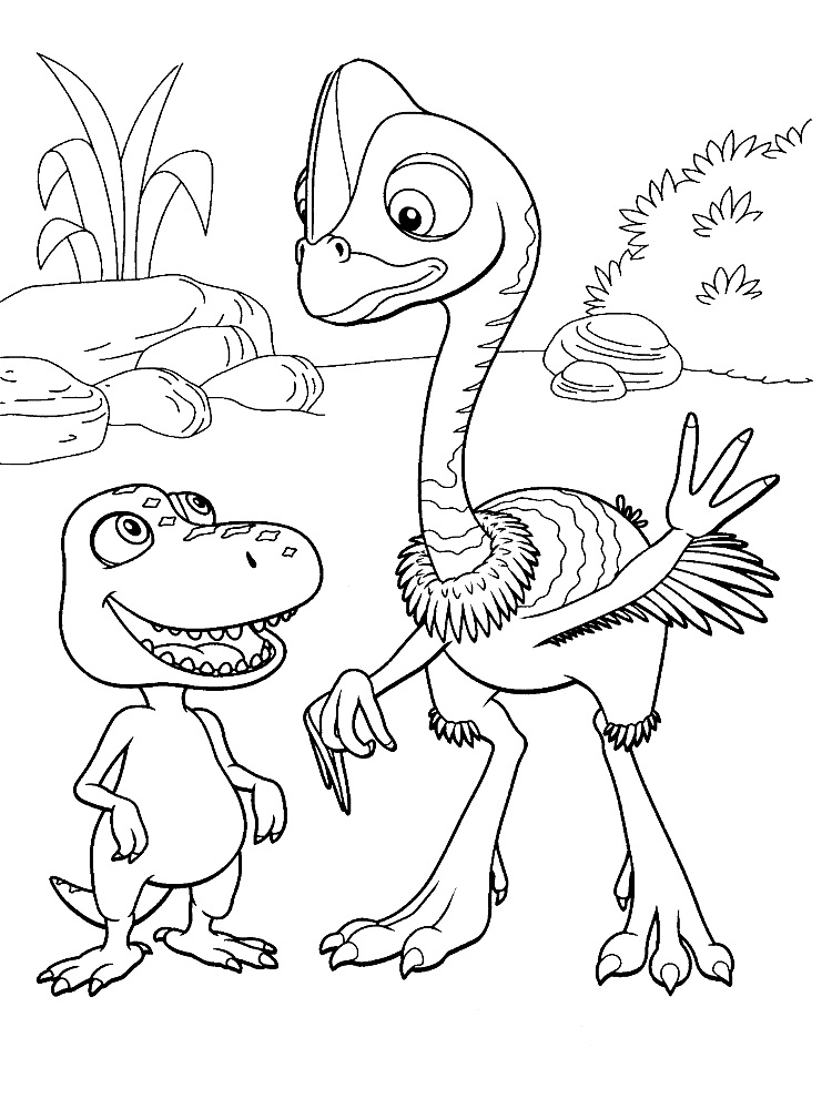 Маленький динозавр с птицей 
