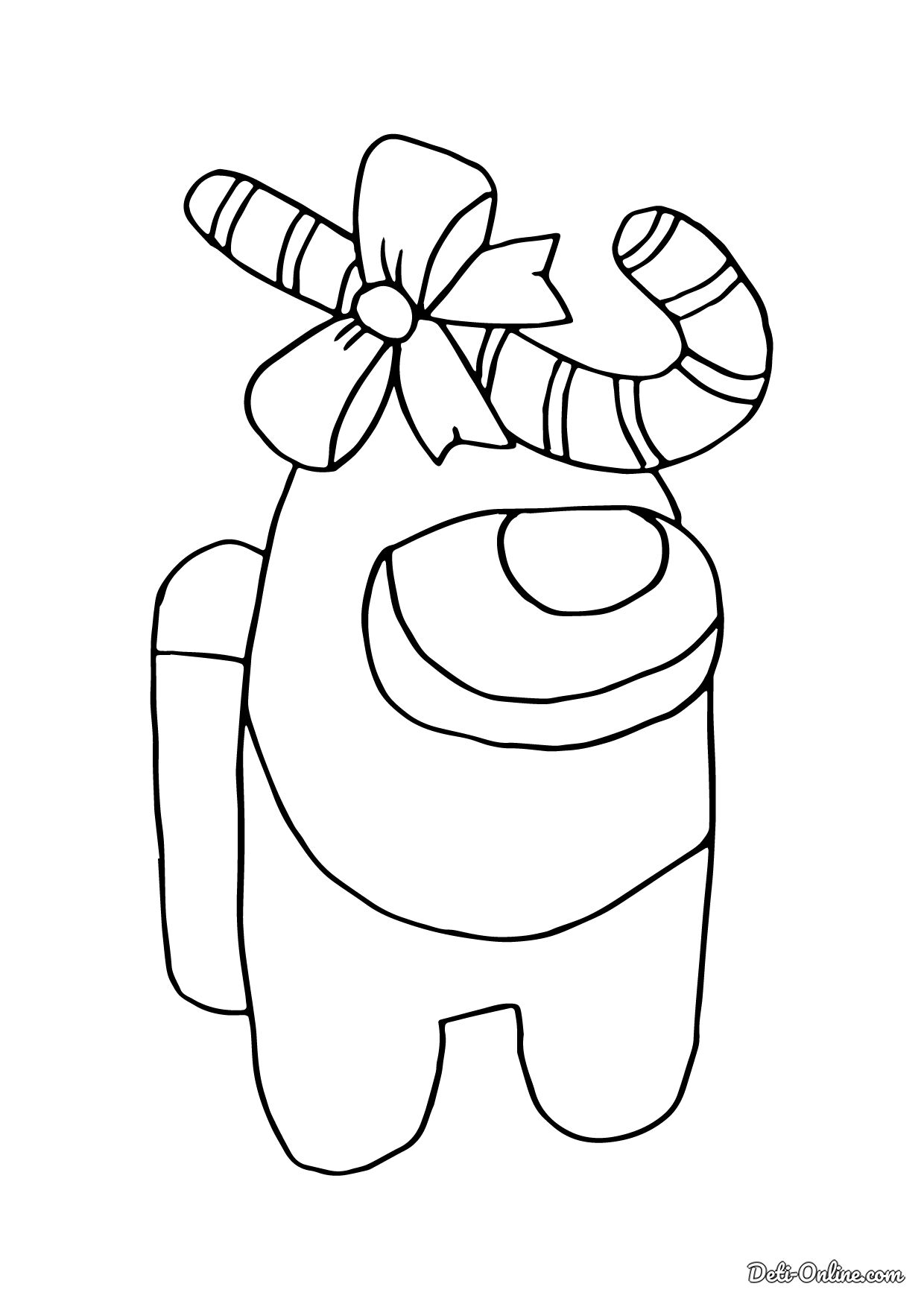 Персонаж Амонг Ас с рождественским леденцом на голове