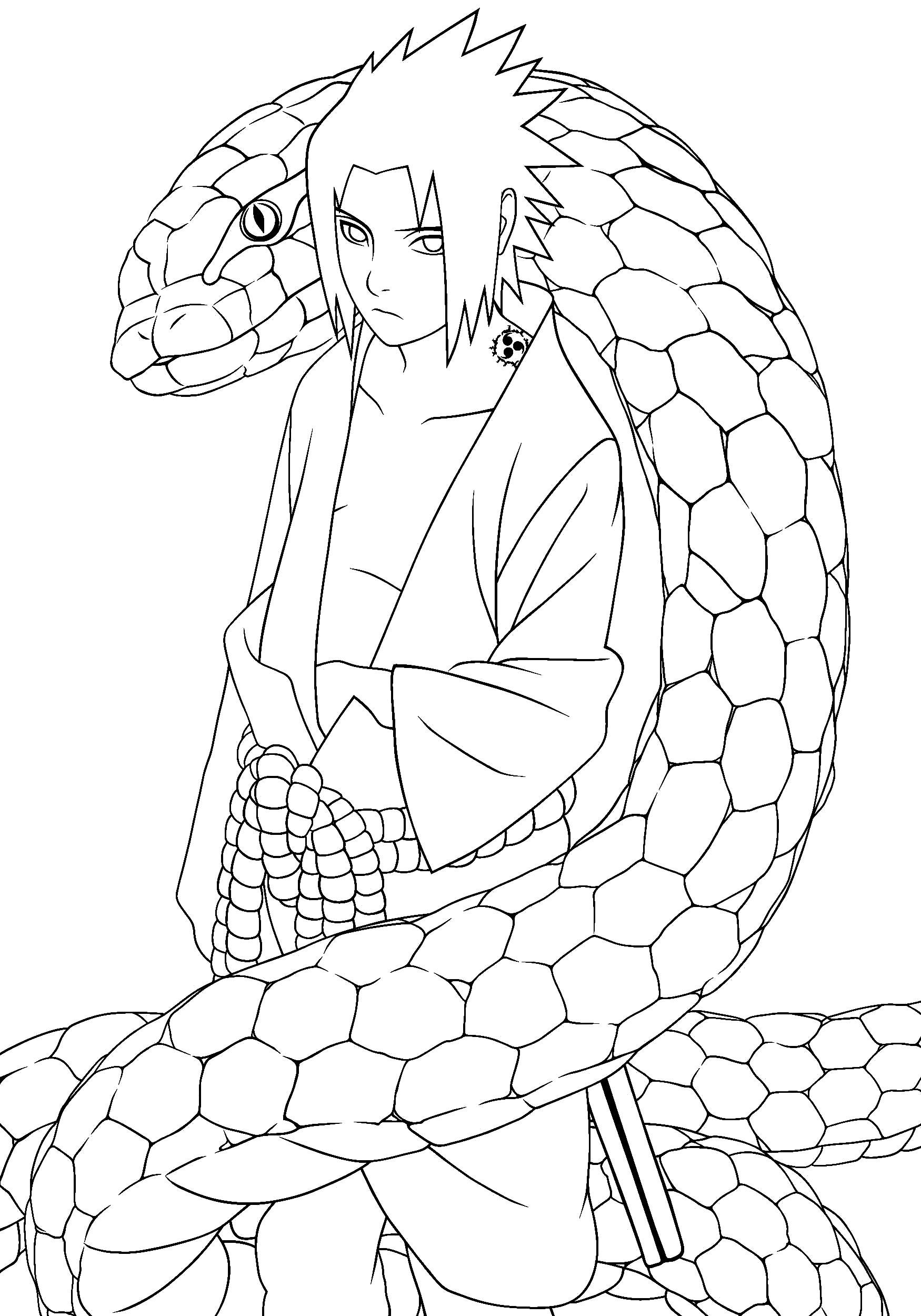 Саске Учиха со змеей. Аниме Наруто