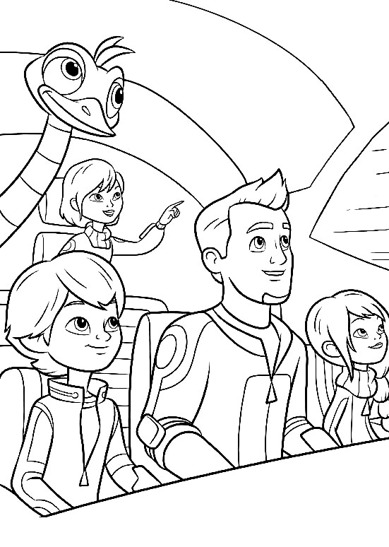 Семья Майлз со страцсом Мёрком летят на космическом корабле