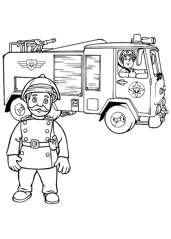 Шеф пожарной части и Сэм на пожарной машине
