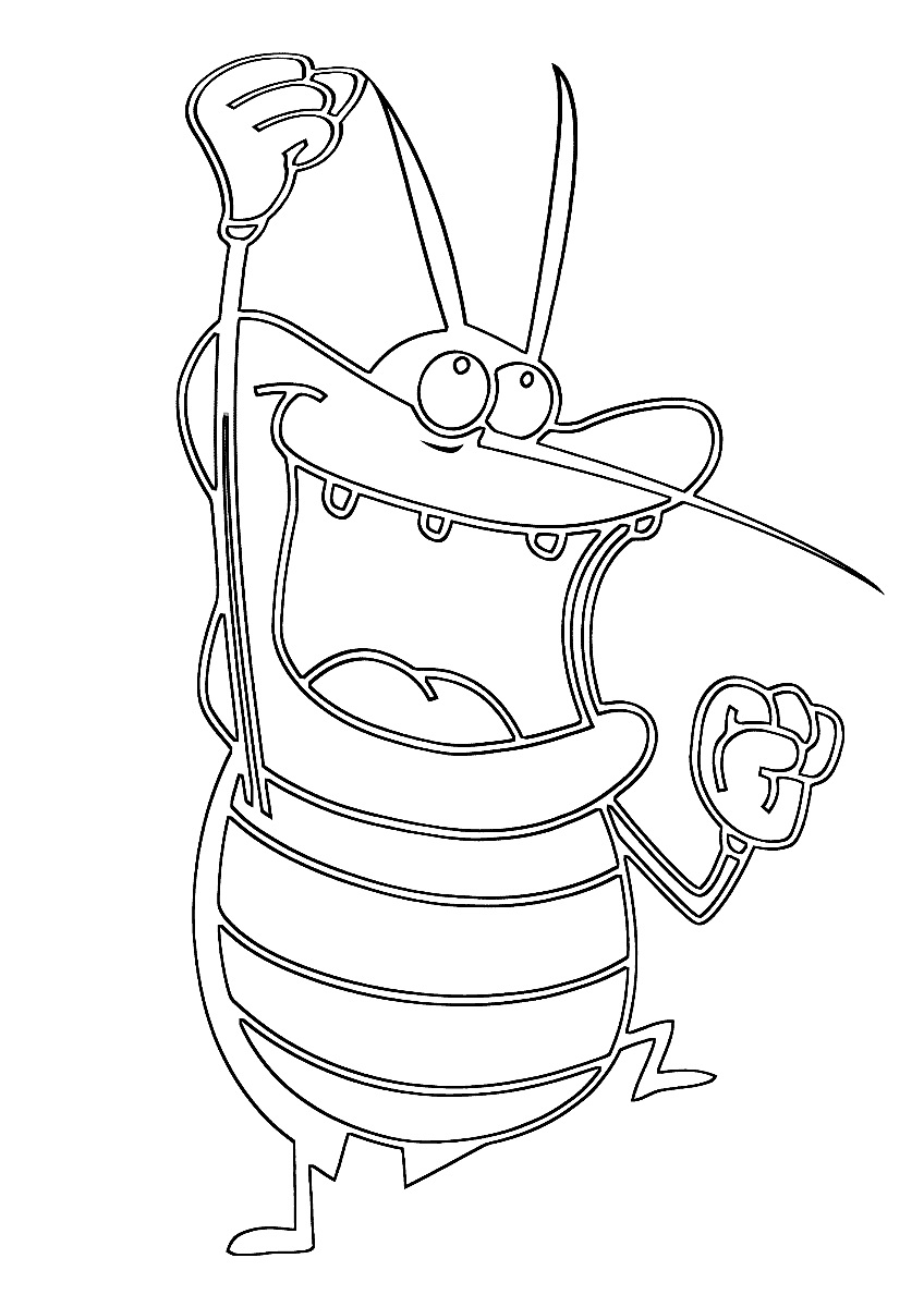 Веселый таракан с поднятой рукой раскраска